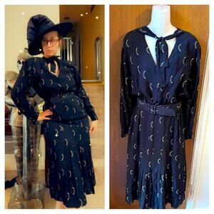 Vtg Witch moon midi dress black